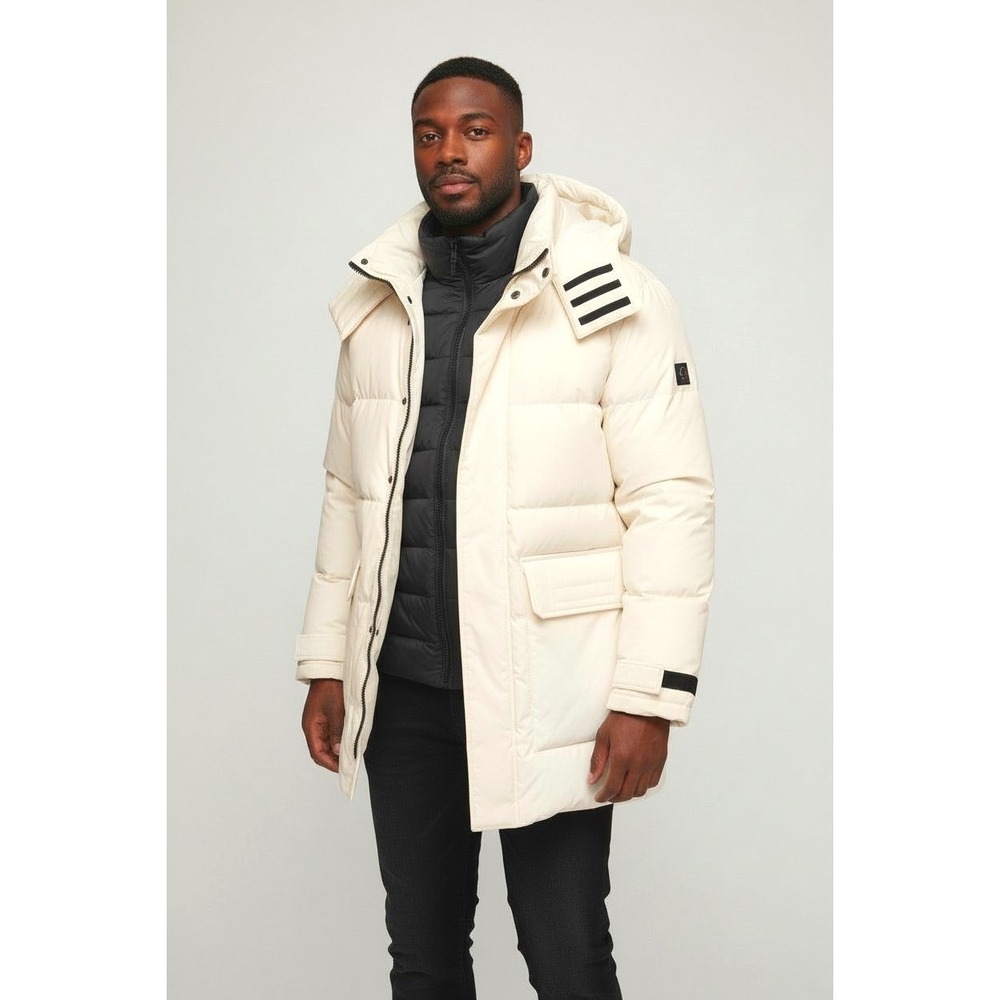 Andrew Marc Oswego Quilted Hybrid Down Parka in Ivory Size L